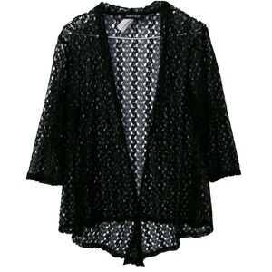 Ashley Blue Petite Large Black Crochet Lace Open Front Cardigan 3/4 Sleeve PL